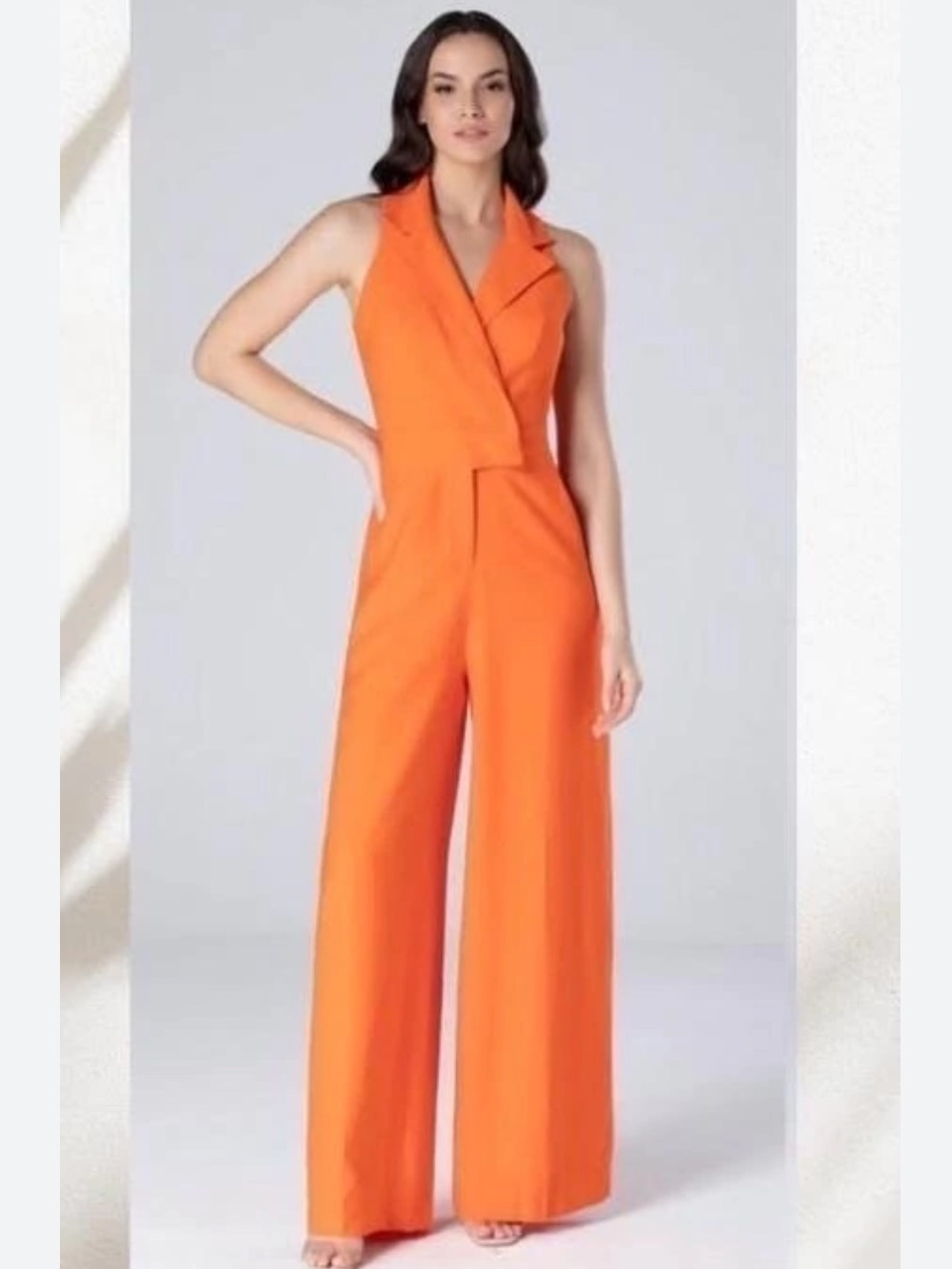Tailored Orange Sleeveless Wide-Leg Set